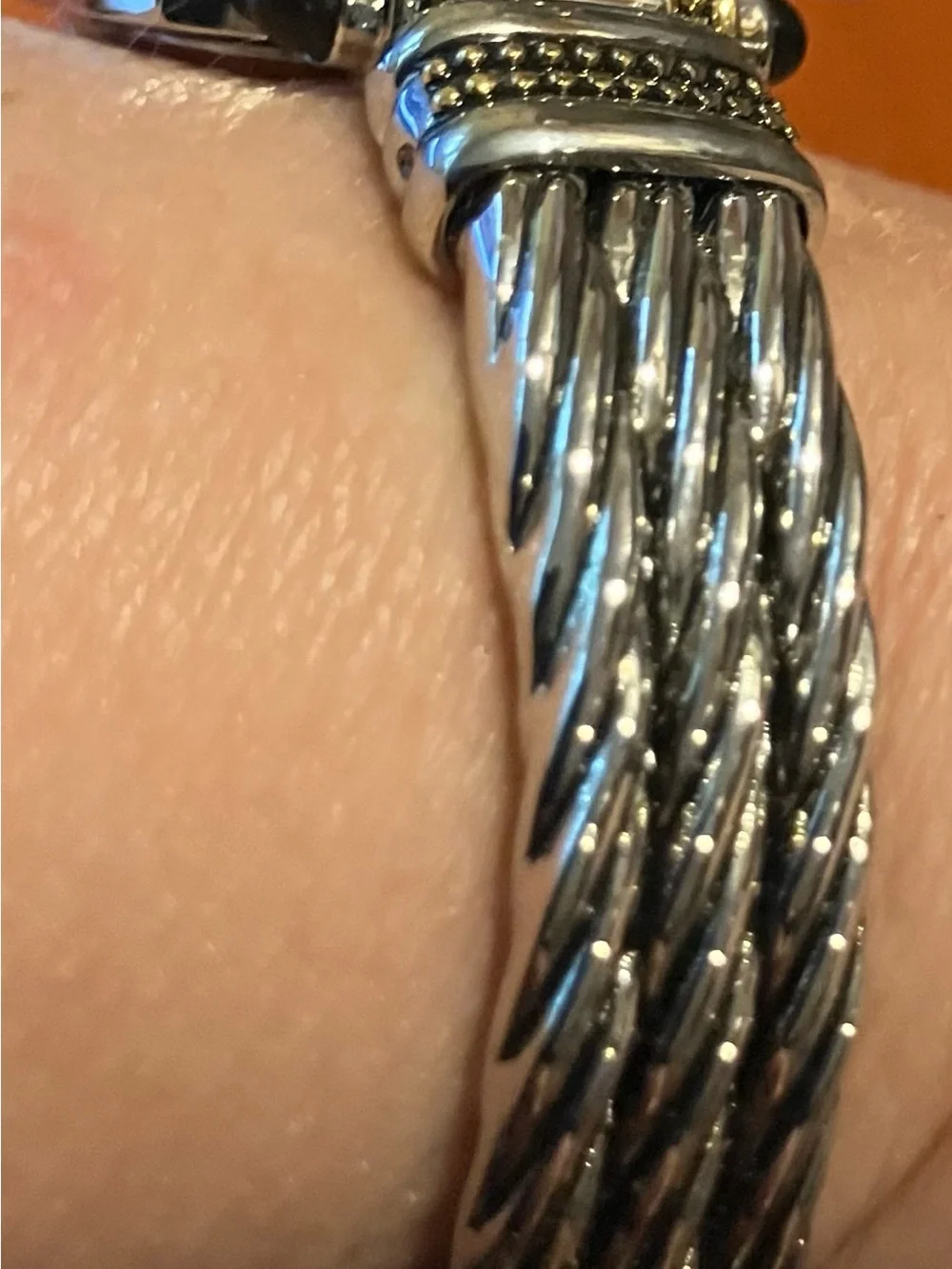 NEW Vintage Gruen Peek-A-Boo Bracelet Watch in Silver & Gold with Amber Dial